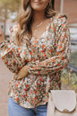 Floral Ruffle Babydoll V-Neck Blouse