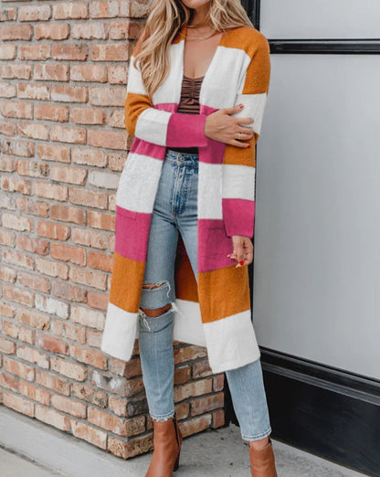 Colorblock Pocketed Duster Cardigan