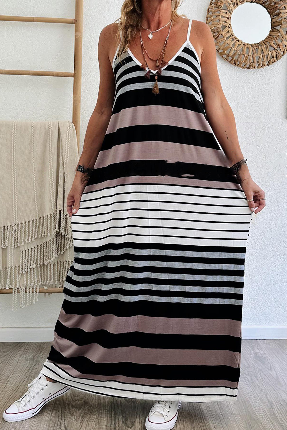 Stripe Spaghetti Straps Maxi Dress