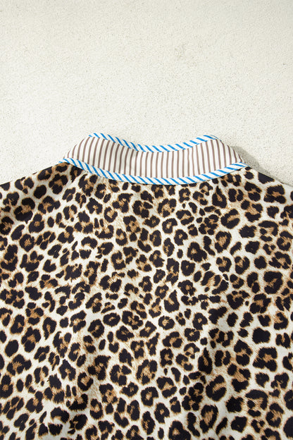 Plus Size Leopard Stripe Trim V-Neck Mini Dress