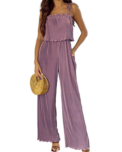 Pleated Tied Spaghetti Strap Jumpsuit