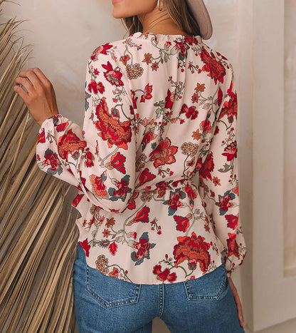 Floral Long Sleeve Peplum Blouse