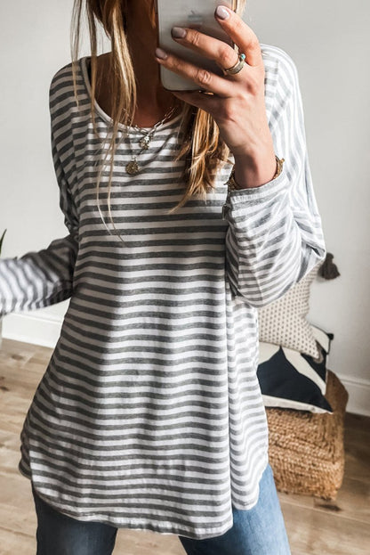 Stripe Round Neck Long Sleeve Top