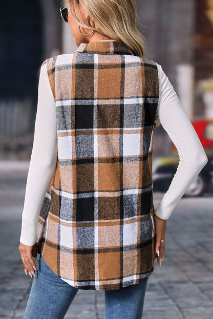 Plaid Button-Up Collared Vest