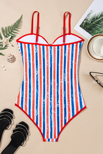 Americana Stripe Cutout Spaghetti Strap Swimsuit