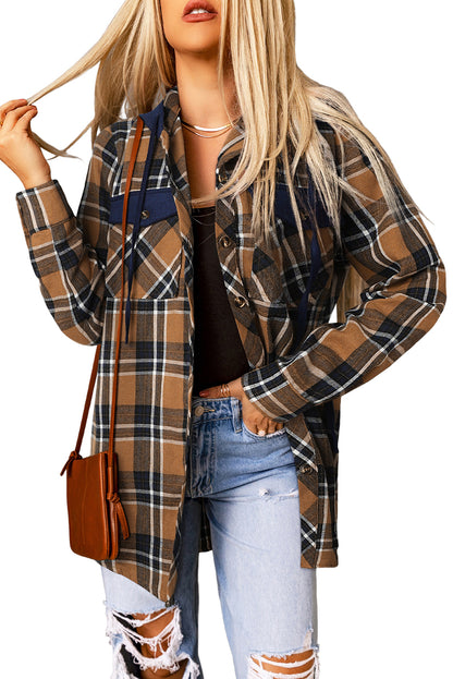 Plaid Contrasting Hood Pocketed Shacket