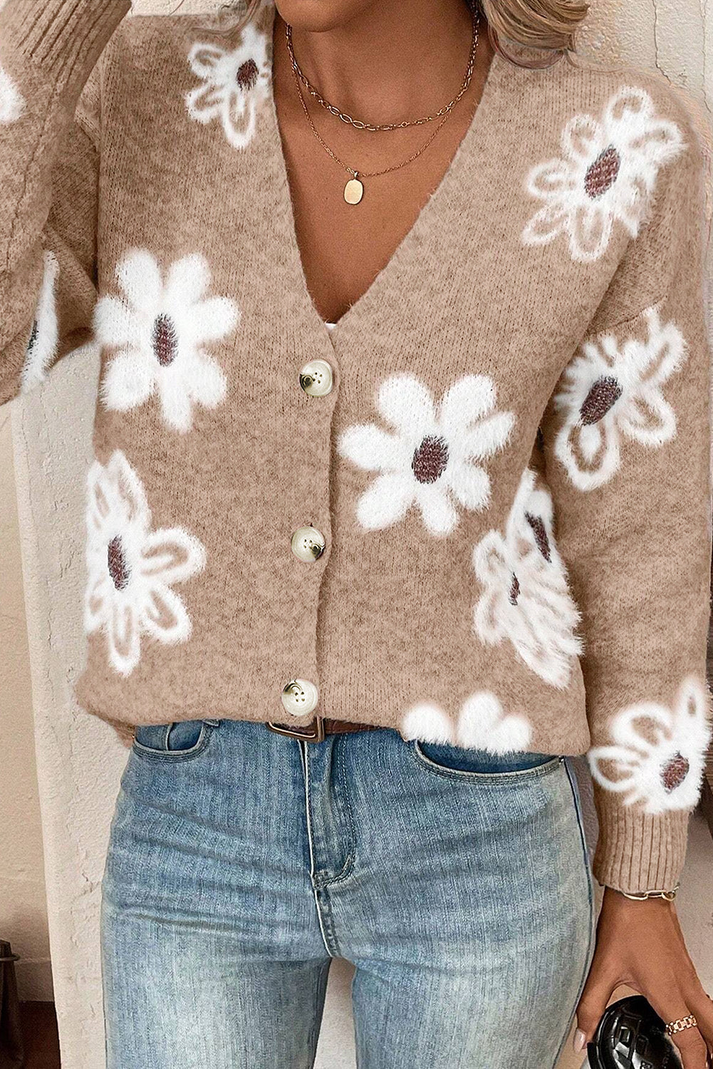 Floral V-Neck Button Up Cardigan