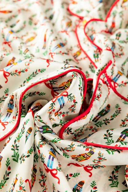 Christmas Nutcracker Bow Contrast Trim Pajama Set