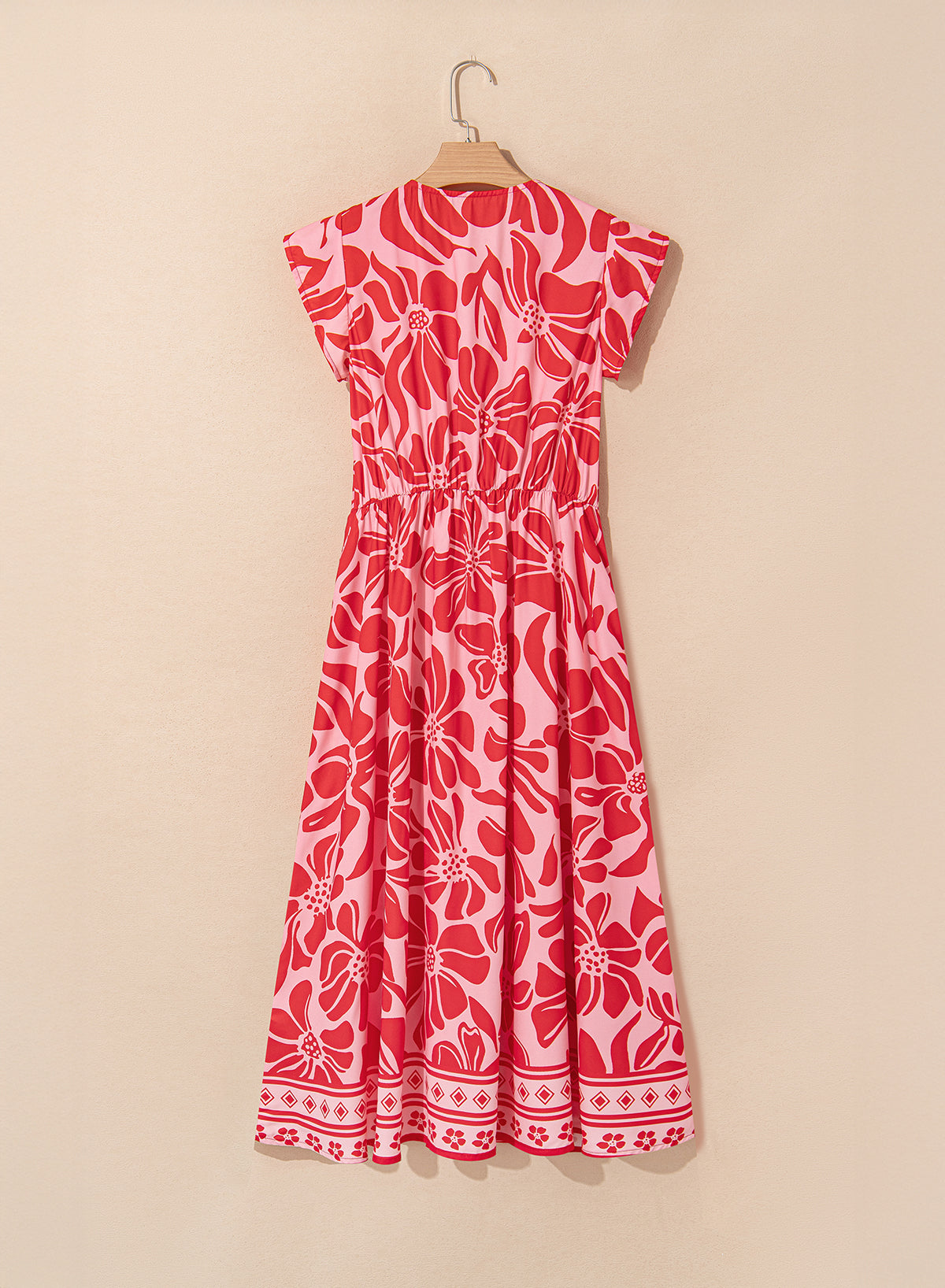 Floral Boho Short Sleeve V-Neck Buttoned Maxi Dress