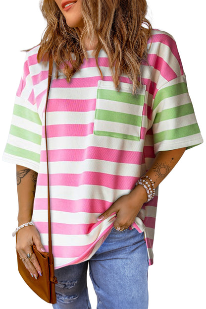 Stripe Contrast Drop Sleeve T-Shirt