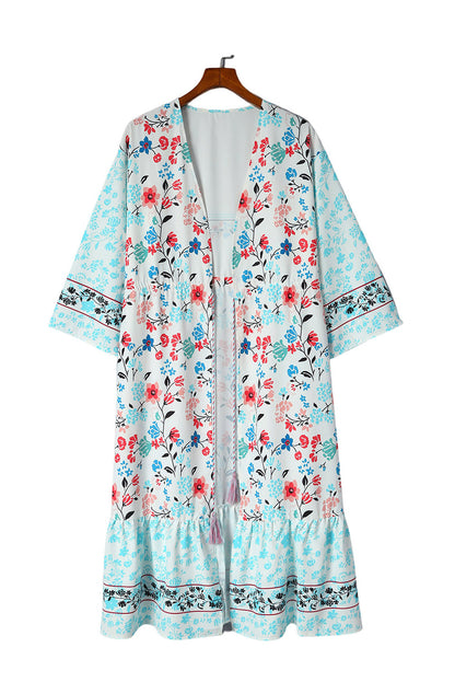 Floral Tassel Tie Kimono