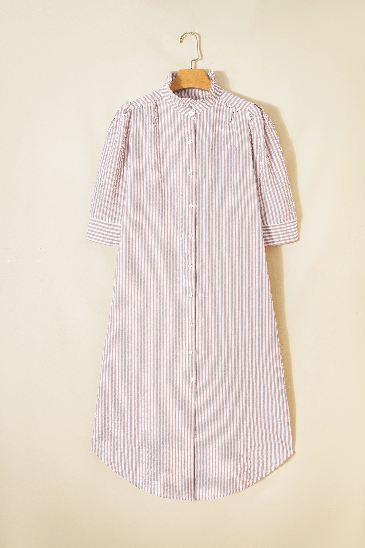 Stripe Frilled Collar 3/4 Sleeve Maxi Dress