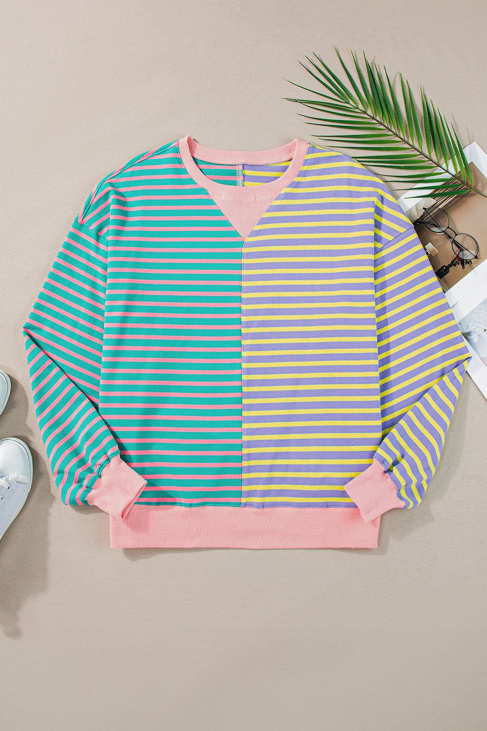 Stripe Colorblock Oversize Sweatshirt