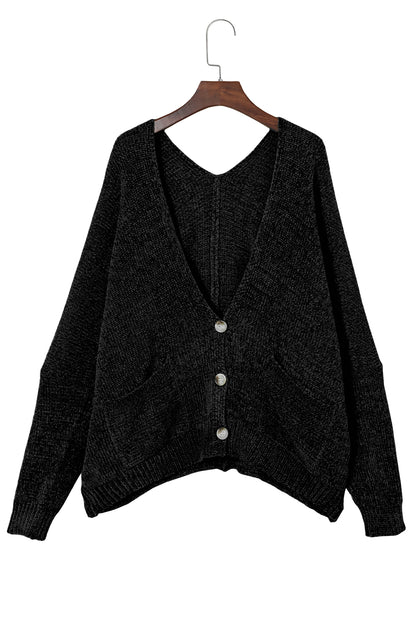 Button Front Pocketed Sweater Cardigan