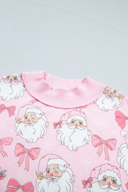 Christmas Santa Bow Mock Neck Graphic Sweatshirt