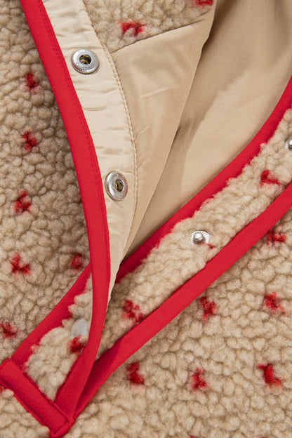 Heart Fleece Colorblock Half Button Collared Sweatshirt