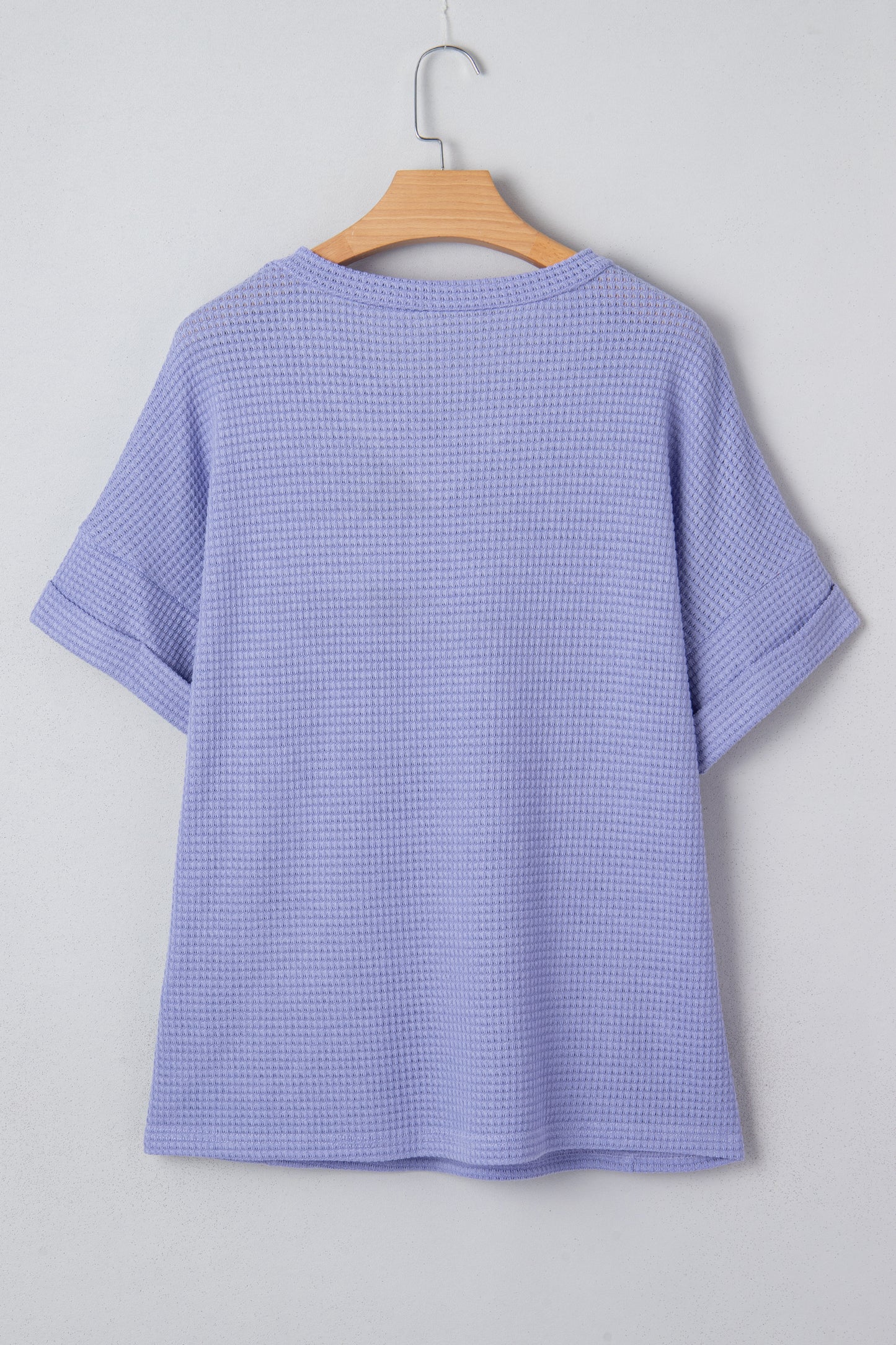 Solid Waffle Knit V-Neck Short Sleeve Top