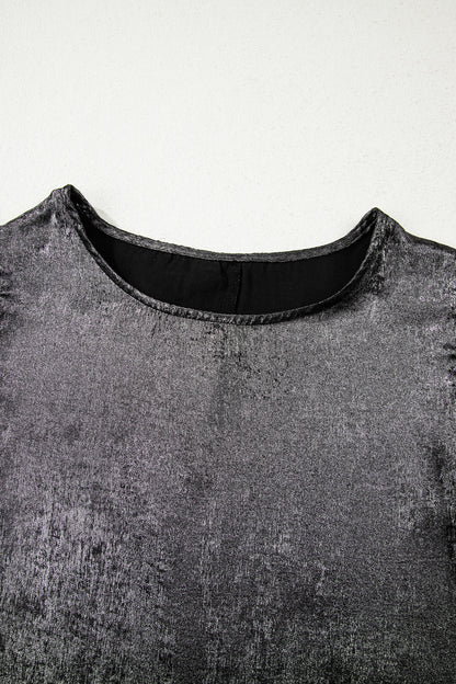 Metallic Ruffle Trim Sleeveless Round Neck Top