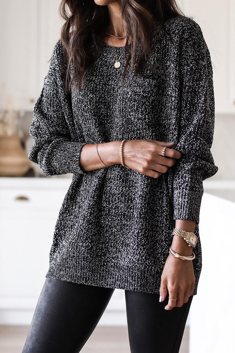 Marled Long Sleeve Tunic Sweater