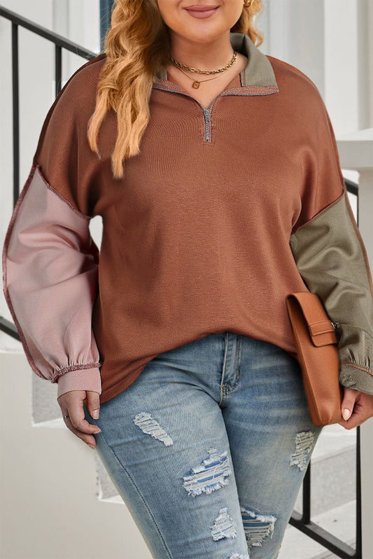 Plus Size Colorblock Reverse Seam Sweatshirt