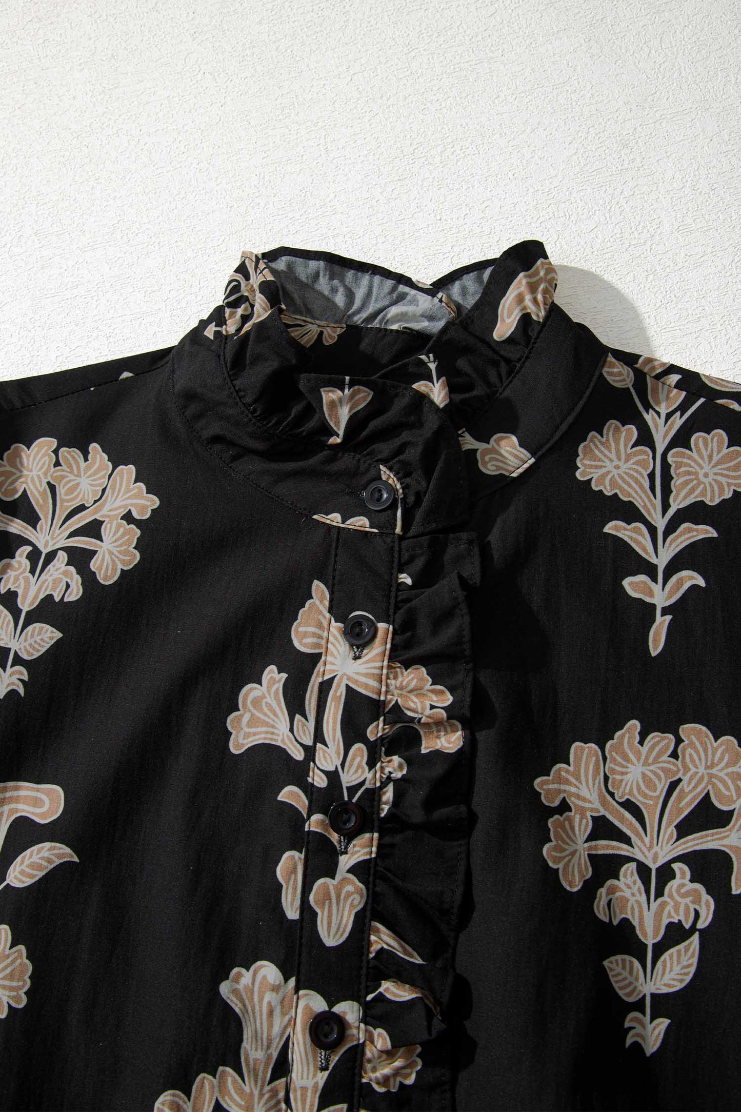 Floral Frilled Collar Short Puff Sleeve Maxi Dress