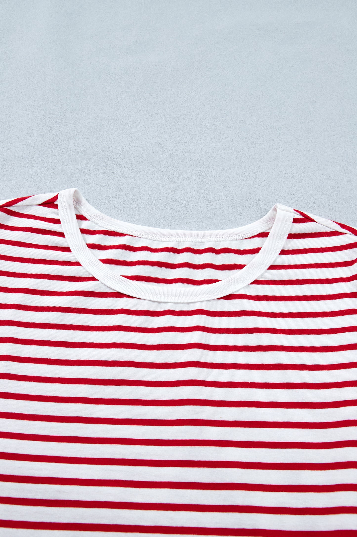 Stripe Contrast Trim Round Neck Puff Sleeve T-Shirt