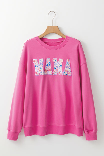 Floral MAMA Embroidered Pullover Sweatshirt