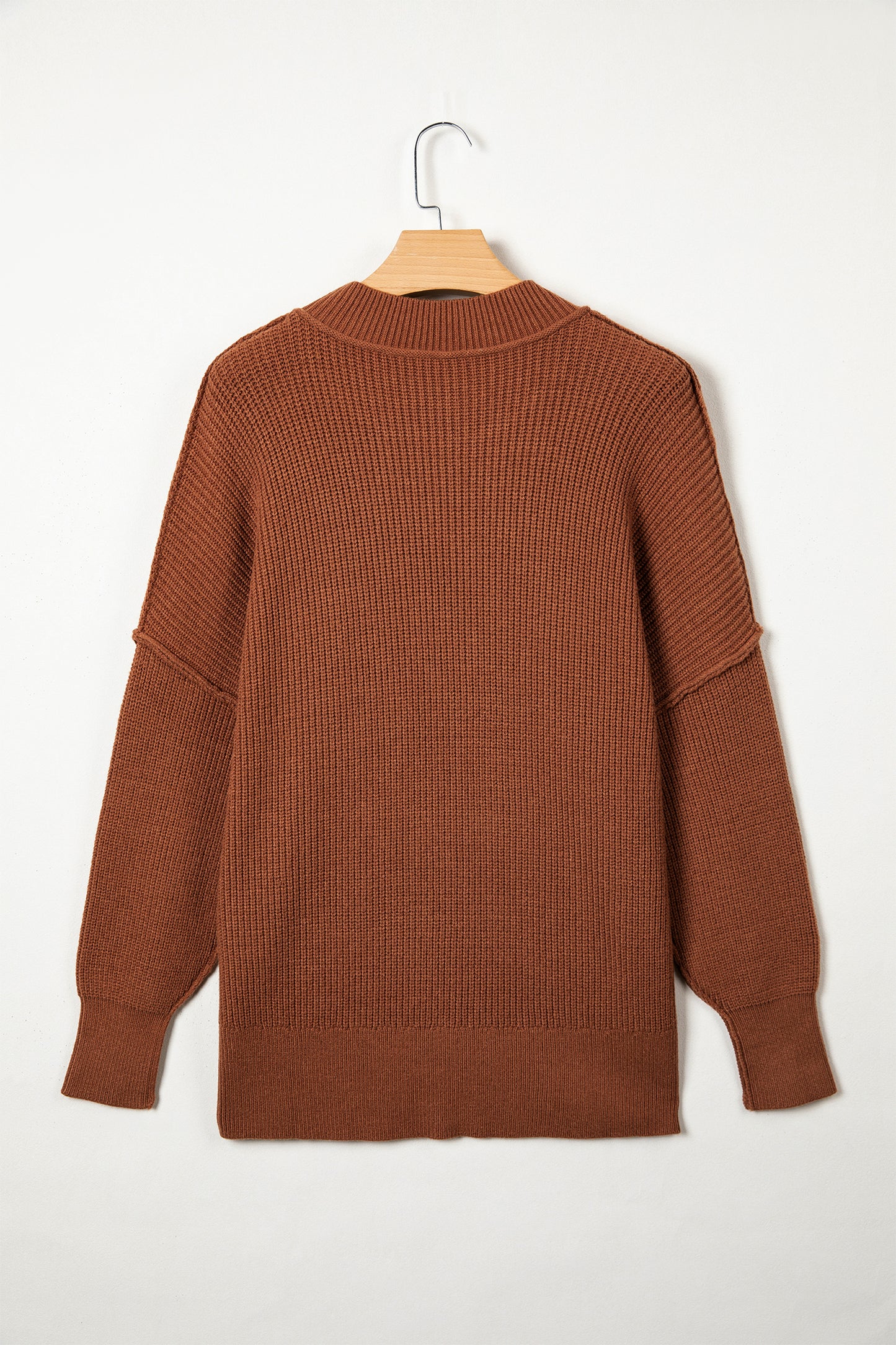 Exposed Hem Drop Shoulder Ribbed Knit Sweater