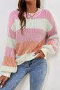 Colorblock Stripe Bubble Sleeve Sweater