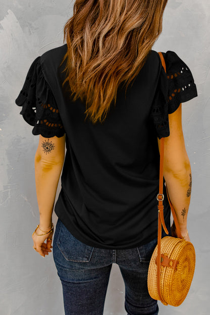 Eyelet Ruffle Short Sleeve T-Shirt