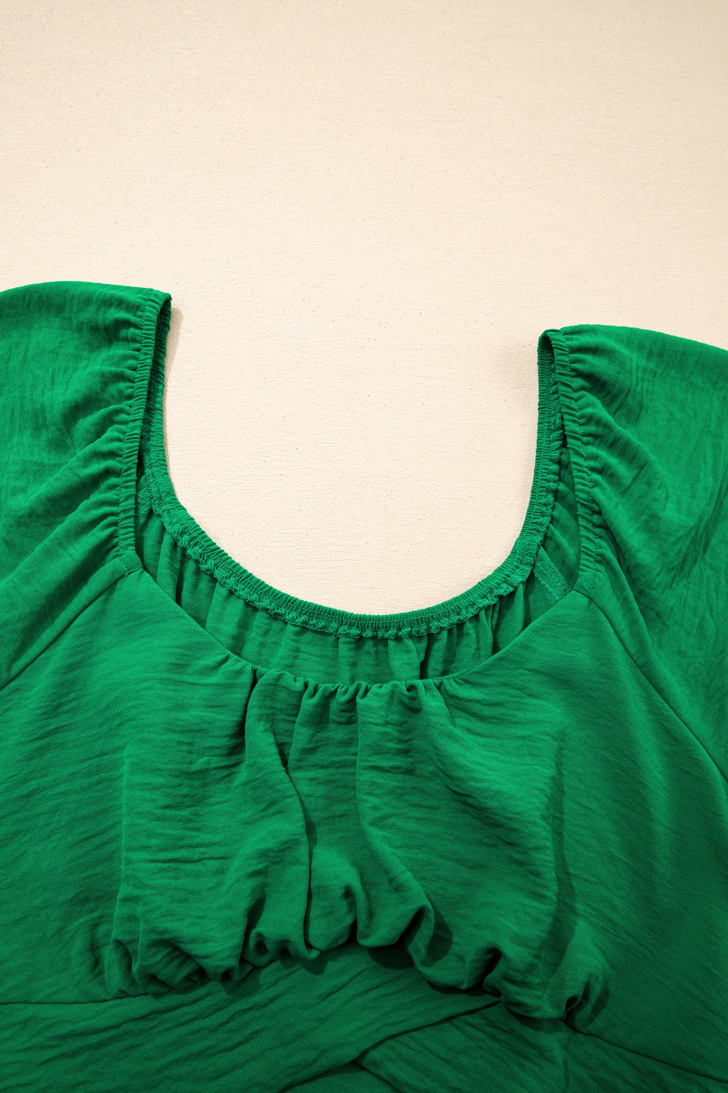 Solid Ruched Cross Waist Tied Back Peplum Top