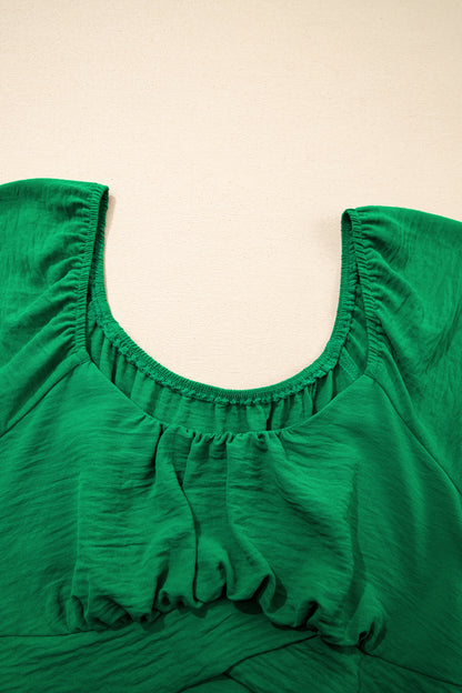 Solid Ruched Cross Waist Tied Back Peplum Top