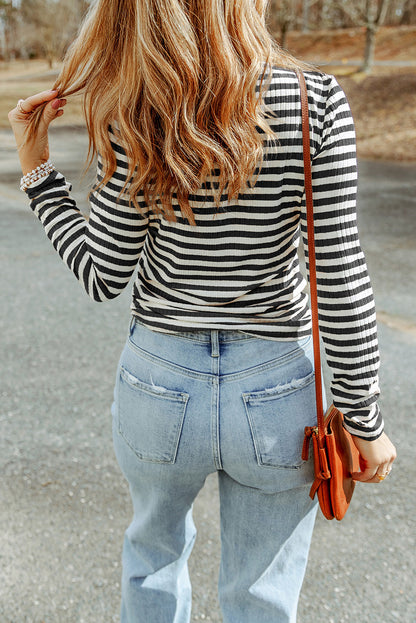 Stripe Ribbed Long Sleeve Tee