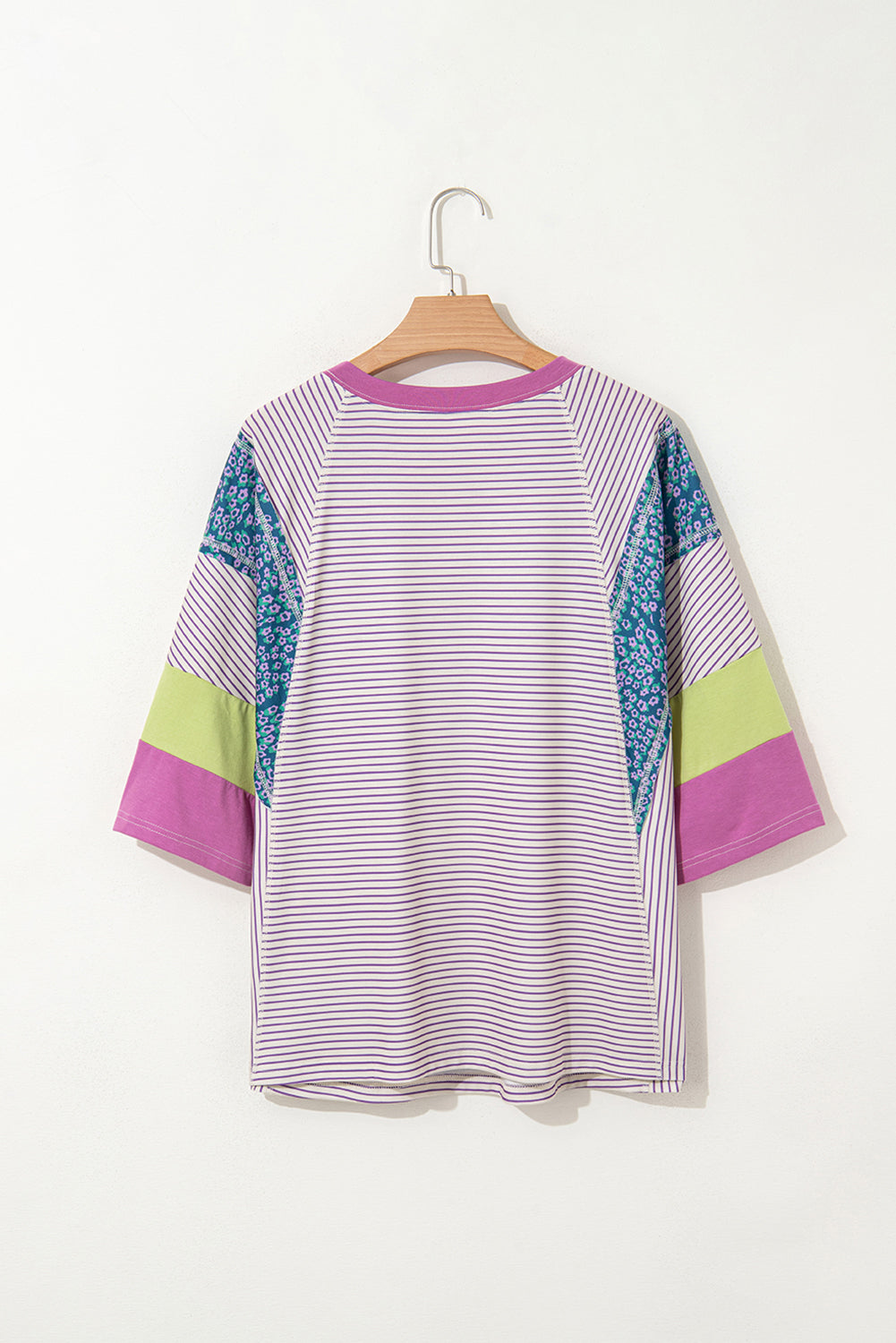 Floral Stripe Colorblock Raw Edge Patchwork Blouse