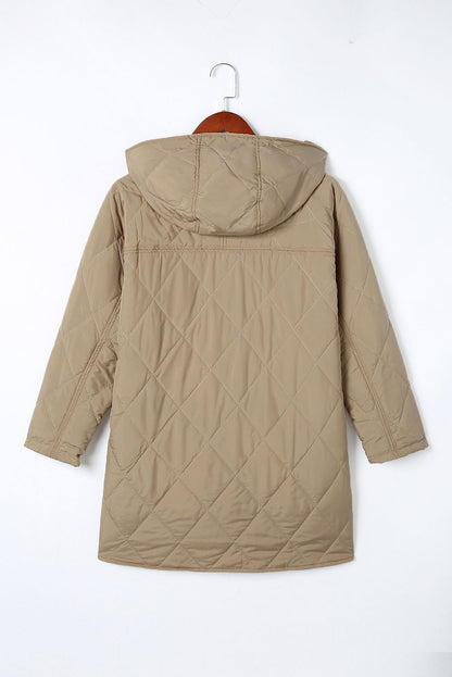 Solid Quilted Snap Button Hooded Puffer Coat