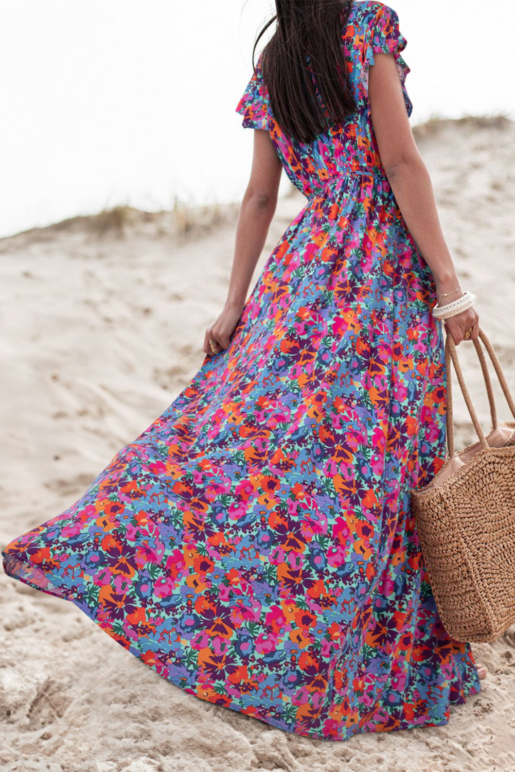 Floral Wrap V-Neck Maxi Dress