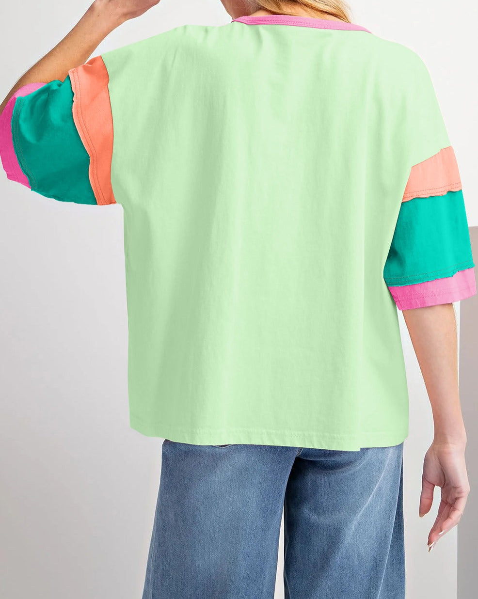 Colorblock 3/4 Sleeve Oversize Top