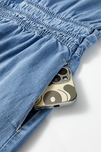 Denim Elastic Waist Short Sleeve Mini Dress