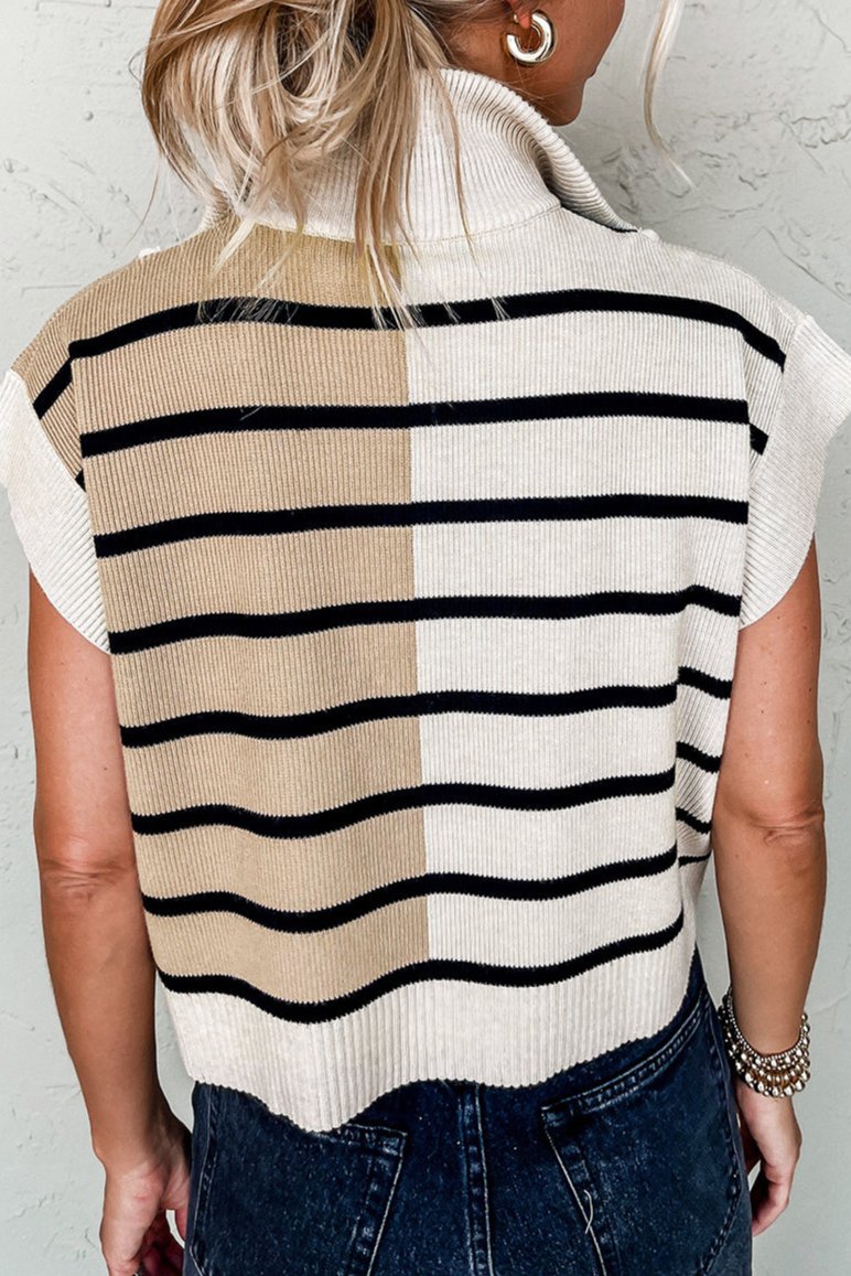 Stripe Colorblock Short Sleeve Sweater Top