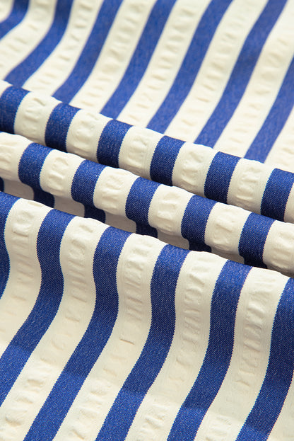 Stripe Buttoned Collar Side Pockets Mini Dress