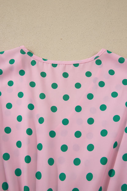 Polka Dot V-Neck Ruffle Tiered Babydoll Blouse