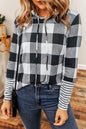 Plaid Stripe Patchwork Drawstring Hoodie