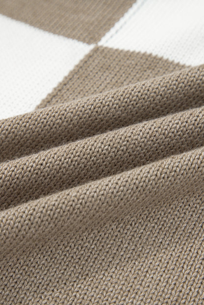 Checker Open Front Drop Shoulder Cardigan