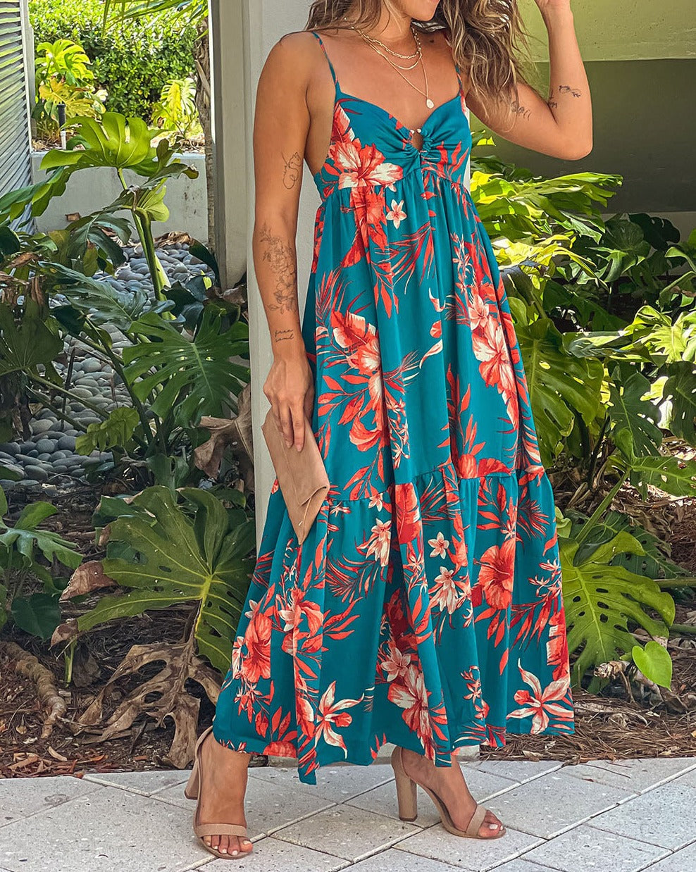 Floral Open Back Maxi Dress