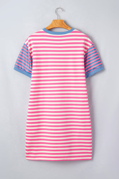Stripe Patchwork Short Sleeve T-Shirt Dress