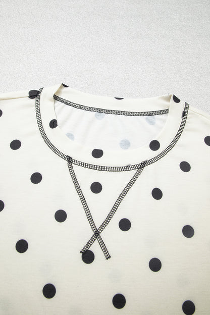 Polka Dot 3/4 Sleeve Top & Elastic Waist Pants Set