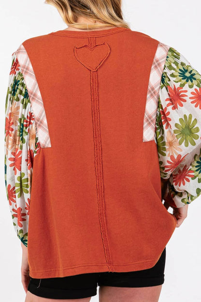 Floral Patchwork Puff Sleeve Blouse