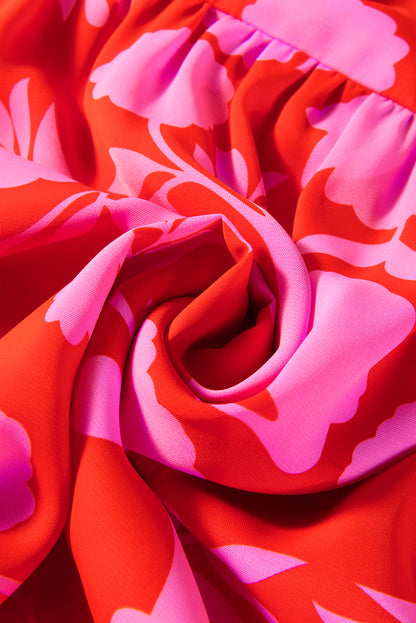 Floral Bubble Sleeve Sweetheart Neck Ruffle Mini Dress