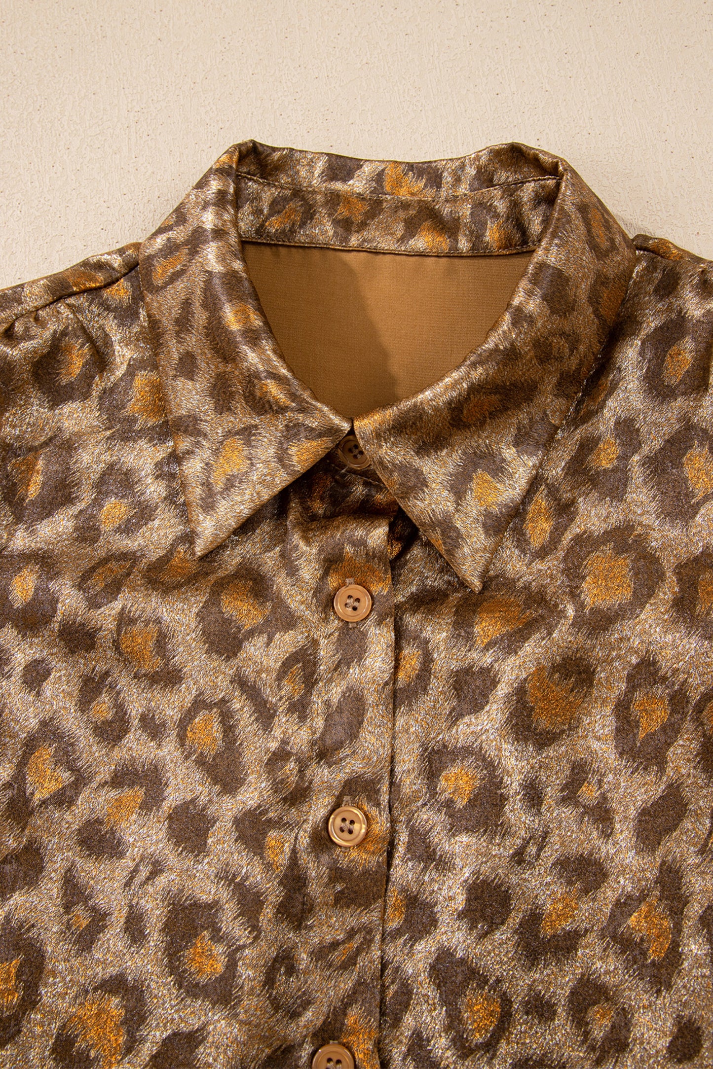 Leopard Metallic Short Sleeve Buttoned Shirt