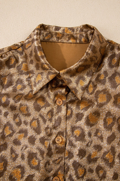 Leopard Metallic Short Sleeve Buttoned Shirt